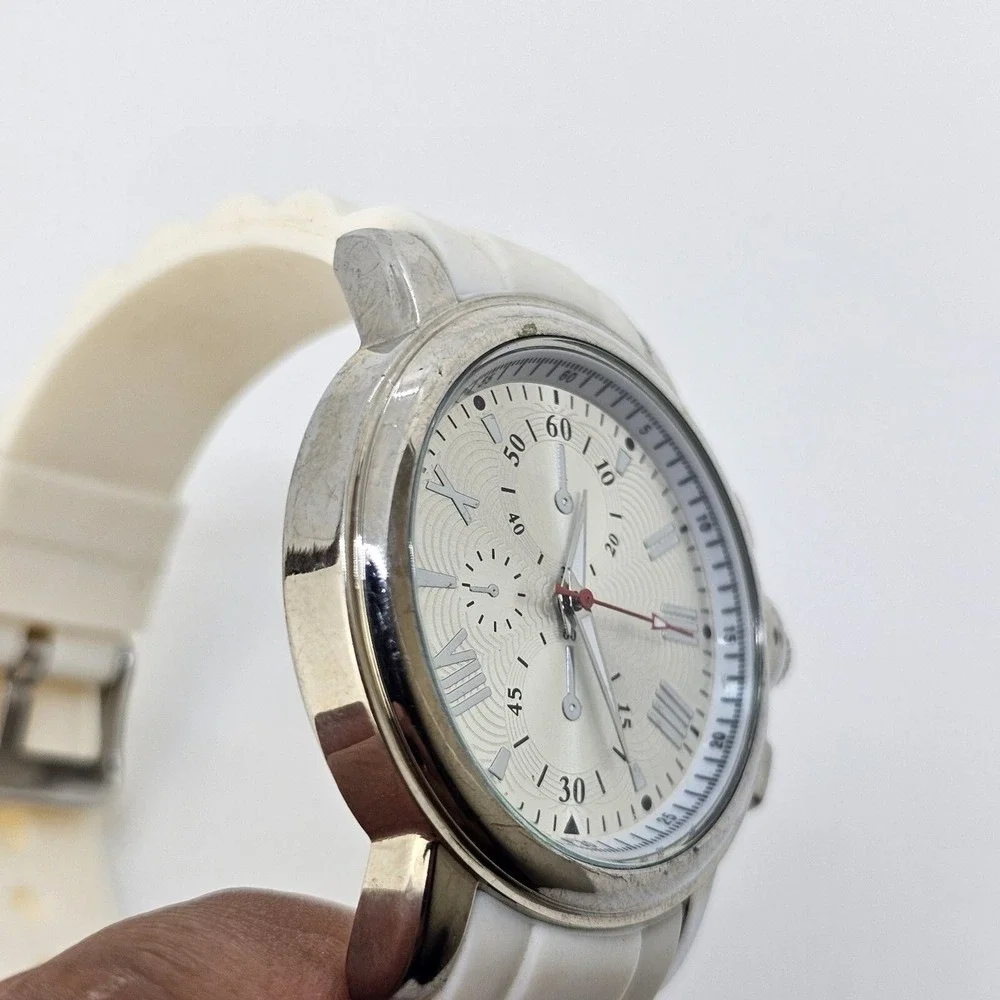 44MM Men's Watch Gray Case‎ Gray Dial White Plastic Band Straps New Battery